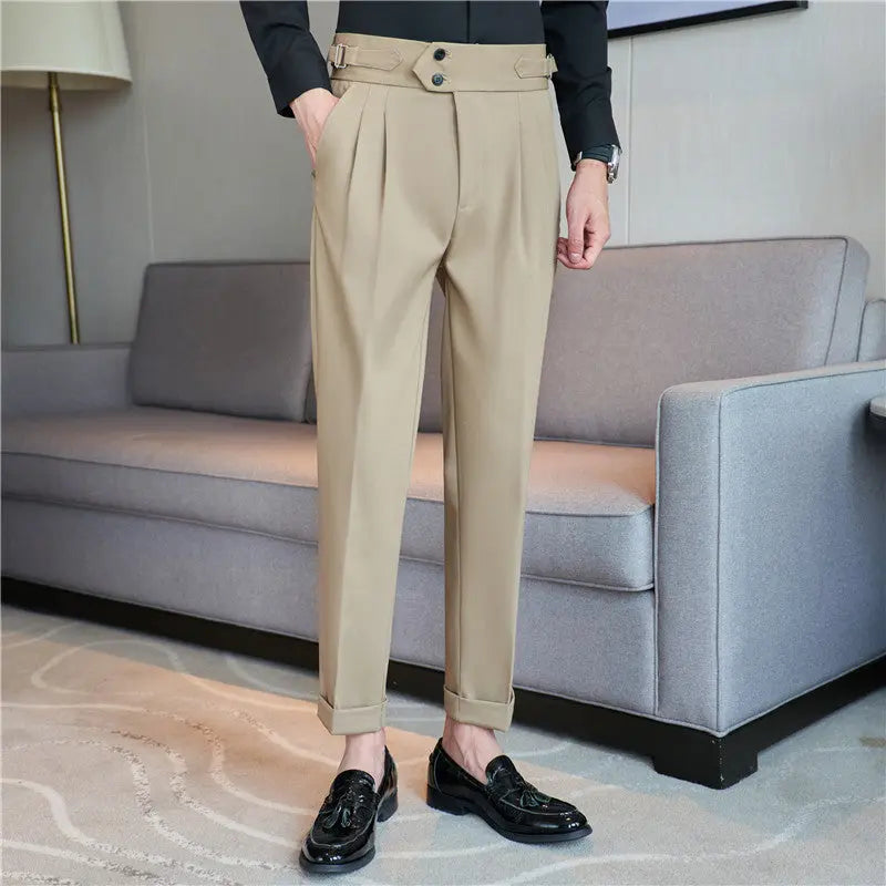 Men's Mid High Waisted Drape Style Long Casual Pants - Nyaabs