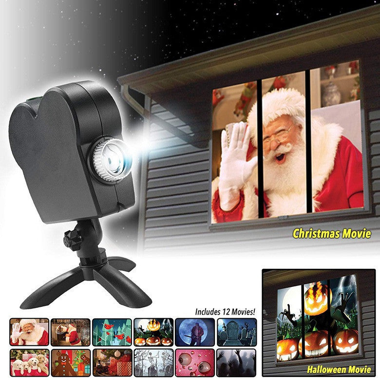 Halloween  Christmas Laser Projector 12 Movies Disco Light Mini Window Home Theater Projector Indoor Outdoor Projector - Nyaabs