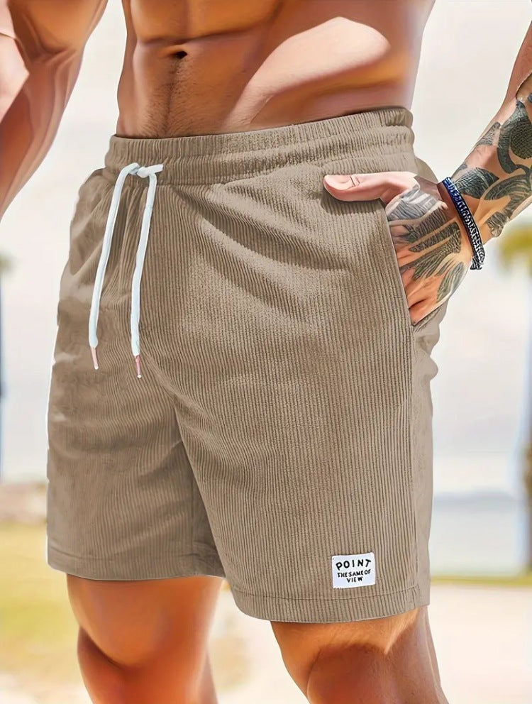 Lace-up Drawstring Shorts Summer Corduroy Sports Short Pants Mens Clothing - Nyaabs