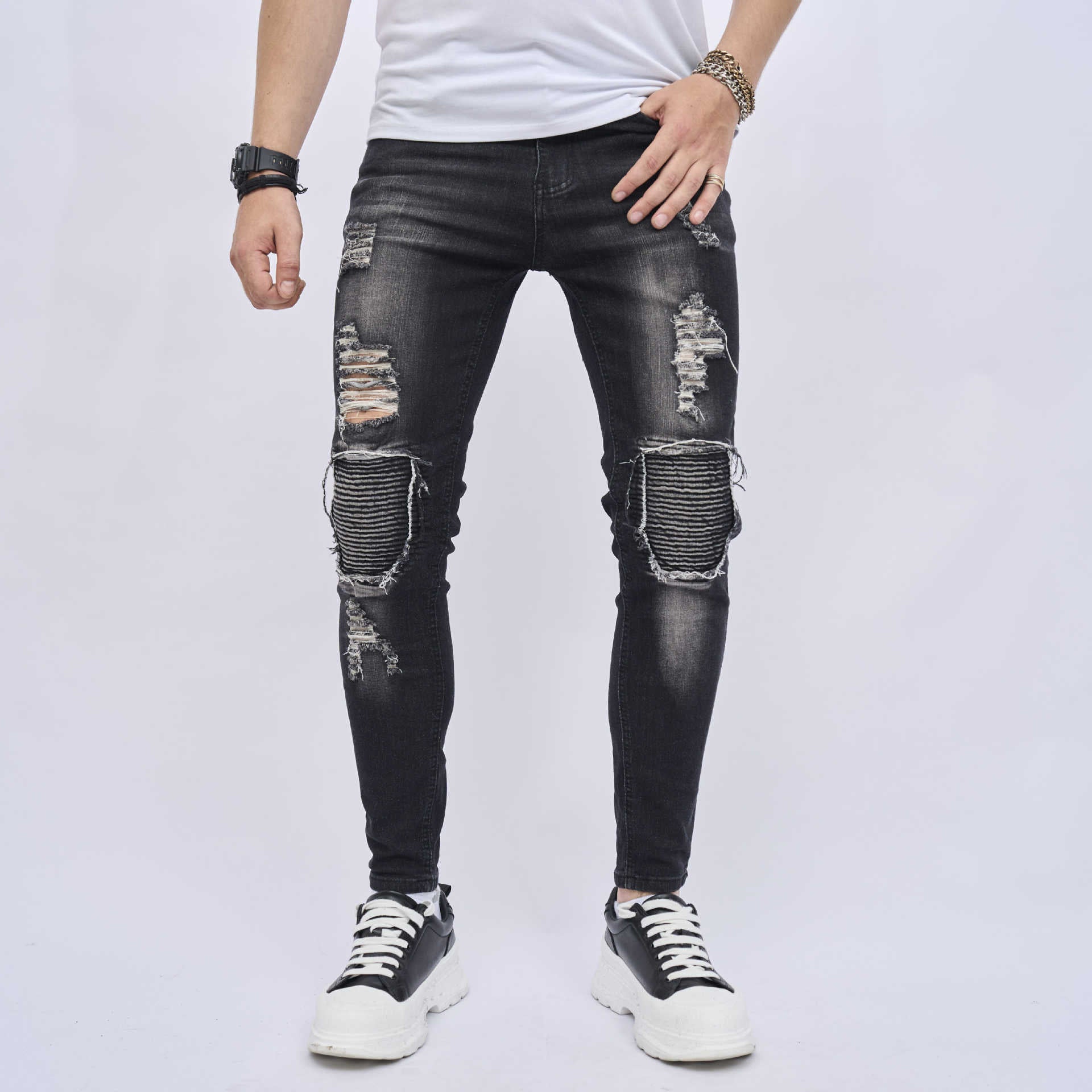 Men's Ripped Slim Stretch Jeans - Nyaabs