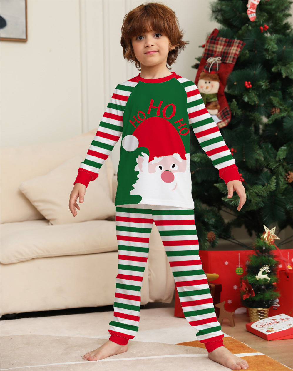 Family Christmas Pajamas Matching Sets Red Stripe Xmas Holiday Sleepwear Jammies Long Sleeve PJs Outfits - Nyaabs