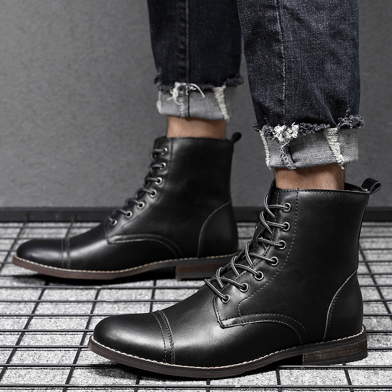 Men's Martin Boots Men's Shoes Pointed Toe Retro Leather Boots - Nyaabs