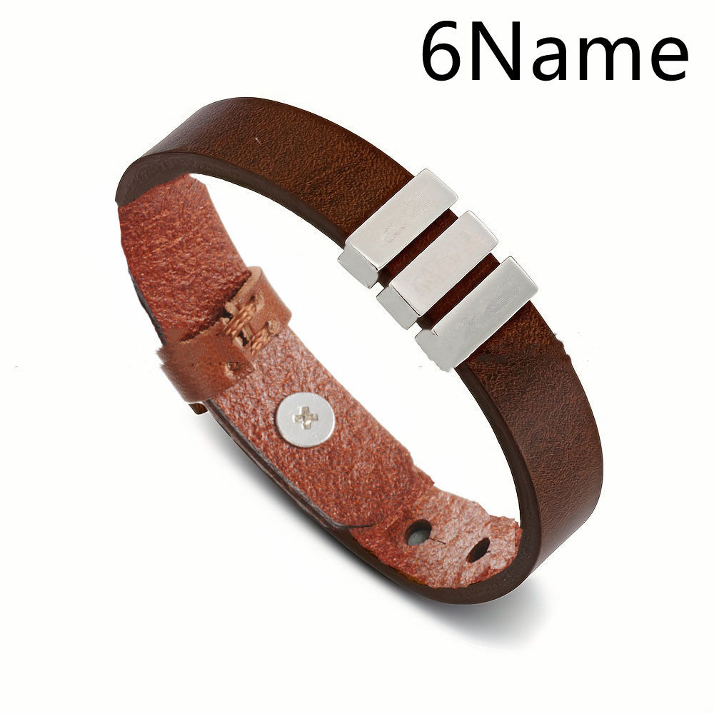 Customized Family Names Bracelet For Men Personalized Engraved Stainless Steel Beads Leather Bracelets Bangle Father's Day Gifts - Nyaabs