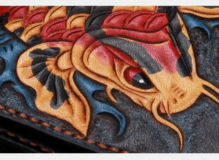 Vintage Pure Handmade Leather Lucky Carp Short Wallet - Nyaabs