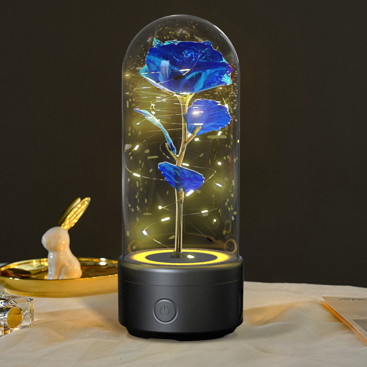 Creative 2 In 1 Rose Flowers LED Light And Bluetooth Speaker Valentine's Day Gift Rose Luminous Night Light Ornament In Glass Cover - Nyaabs