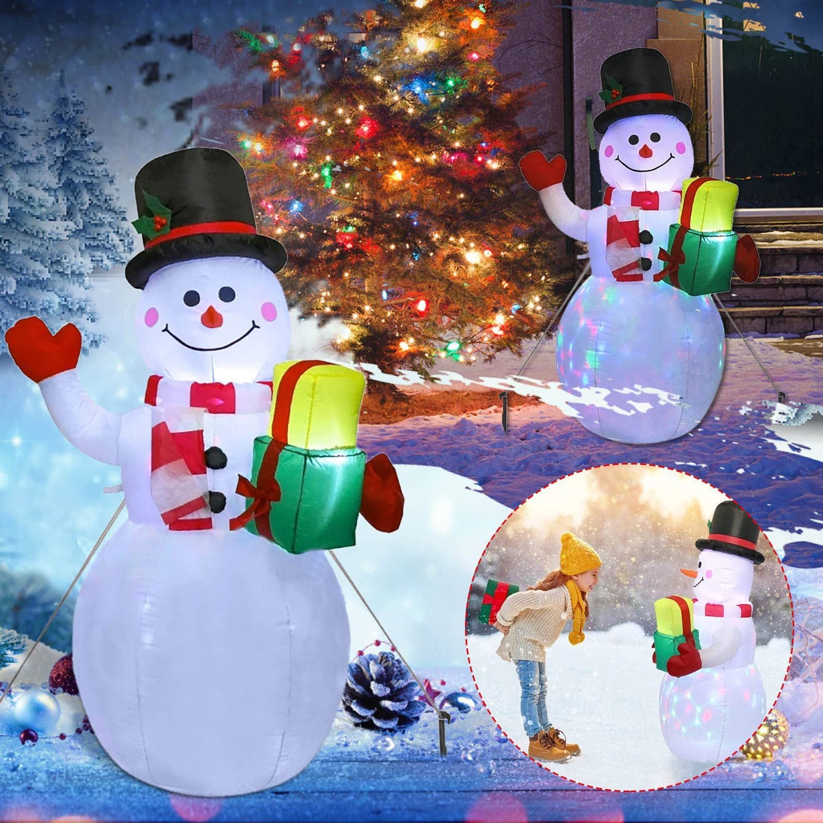 Christmas LED Lights Glowing Santa Tree Snowman Inflatable Doll Outdoor Yard Garden Decor - Nyaabs