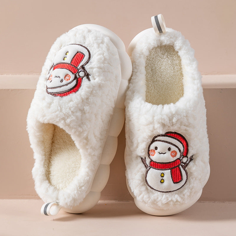 Cute Snowman Slippers Winter Indoor Household Warm Plush Thick-Soled Anti-slip Couple Home Slipper Soft Floor Bedroom House Shoes - Nyaabs