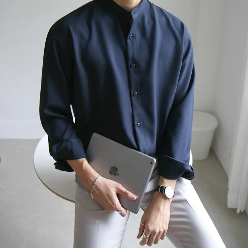 Men's Stand-Up Collar Shirt Long Sleeve Korean Trend My Store