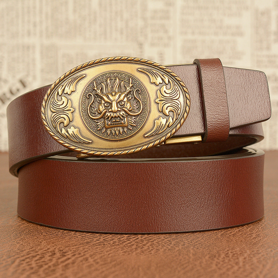 Men's Personality Belt Real Cowhide Ethnic Style Faucet Automatic - Nyaabs