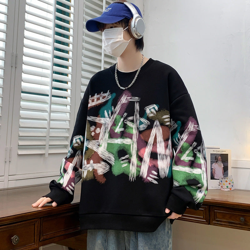 Graffiti Sweater Round Neck Loose Fashion Casual Bottoming Shirt - Nyaabs