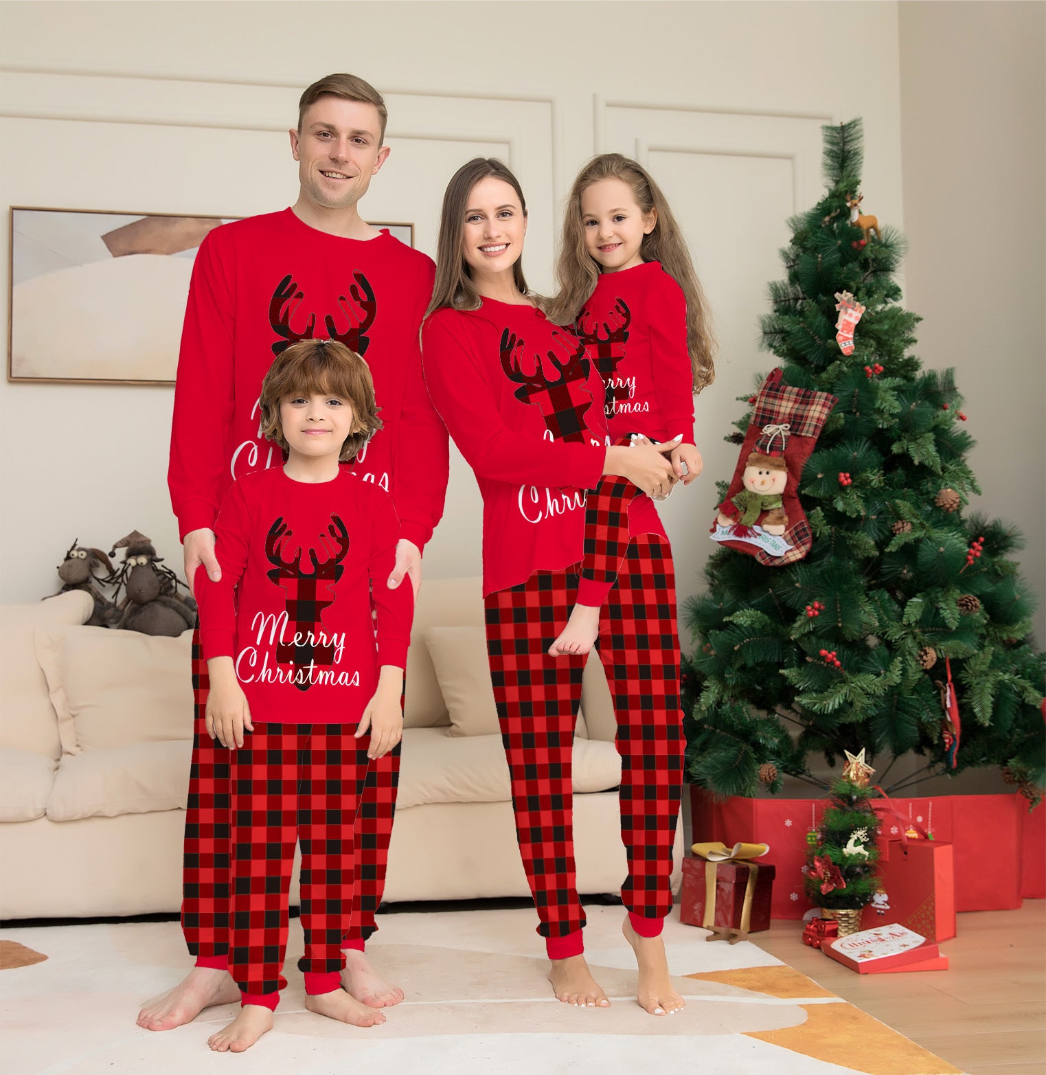 Christmas Family Matching Pajamas Set Christmas Holiday PJs Elk Top Pants Set Pajamas For Family Mom Dad Kids Baby - Nyaabs