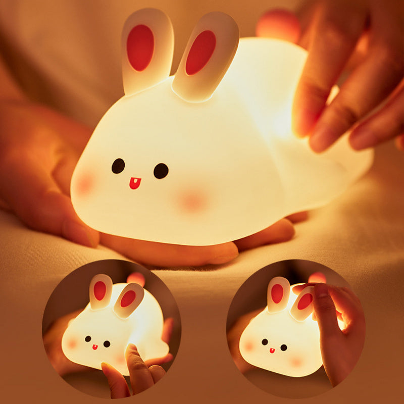 Cute LED Night Light Touch Sensor Cartoon Kid's Nightlights Big Face Rabbit Silicone Night Light Christmas Gift Bedside Lamp Home Decor - Nyaabs