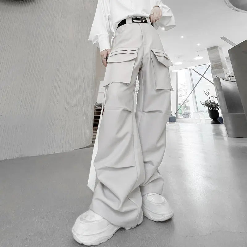 Non-gender Wear Multi-pocket Functional Wide-leg Pants Casual - Nyaabs