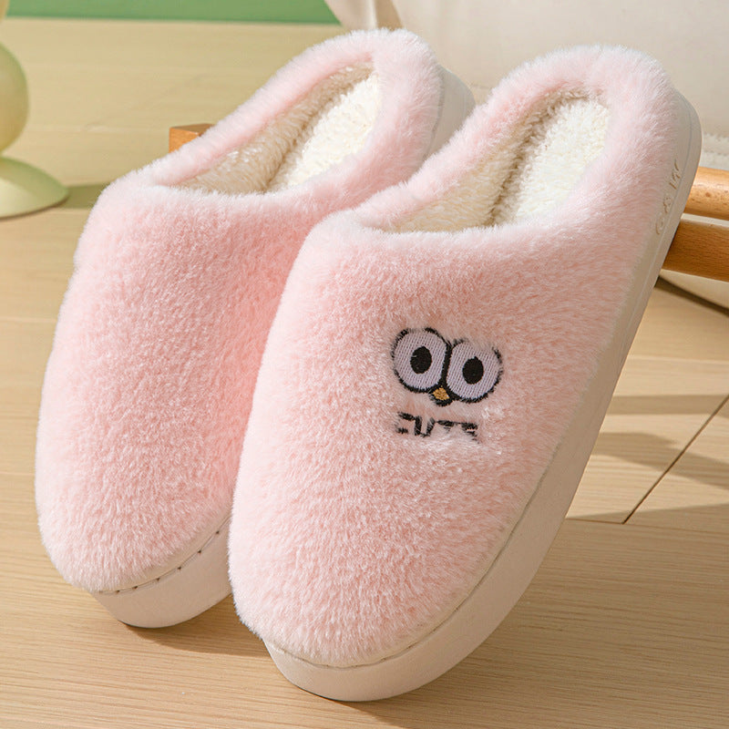 Cute Cartoon Big-eyes Slippers For Couples Winter Warm Non-slip Floor Bedroom Slipper Home Men And Women House Shoes - Nyaabs