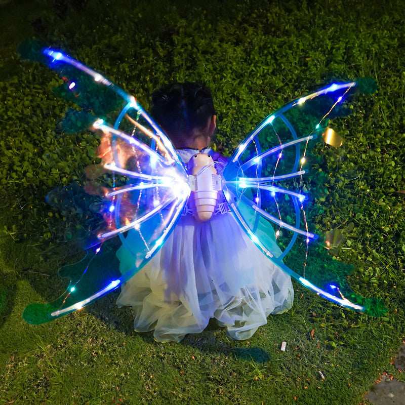 Girls Electrical Butterfly Wings With Lights Glowing Shiny Dress Up Moving Fairy Wings For Birthday Wedding Christmas Halloween - Nyaabs