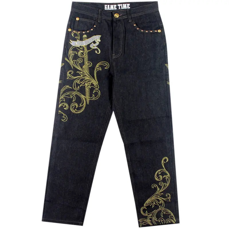 Creative Embroidery Hip Hop Jeans Male - Nyaabs