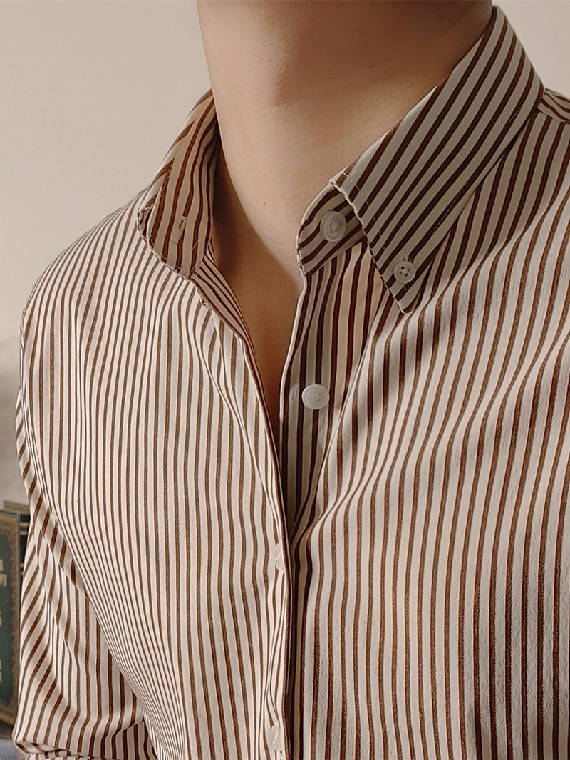 Slim Fitting Coffee Striped Shirt For Men My Store