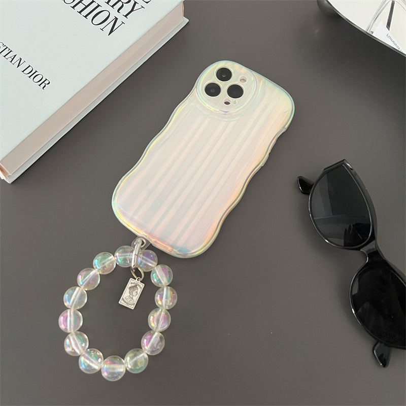 Laser Wave Silicone Phone Case Gradient Laser Stripes Bracelet Case For IPhone 14 13 12 11 Pro Max Plus Bead Chain - Nyaabs