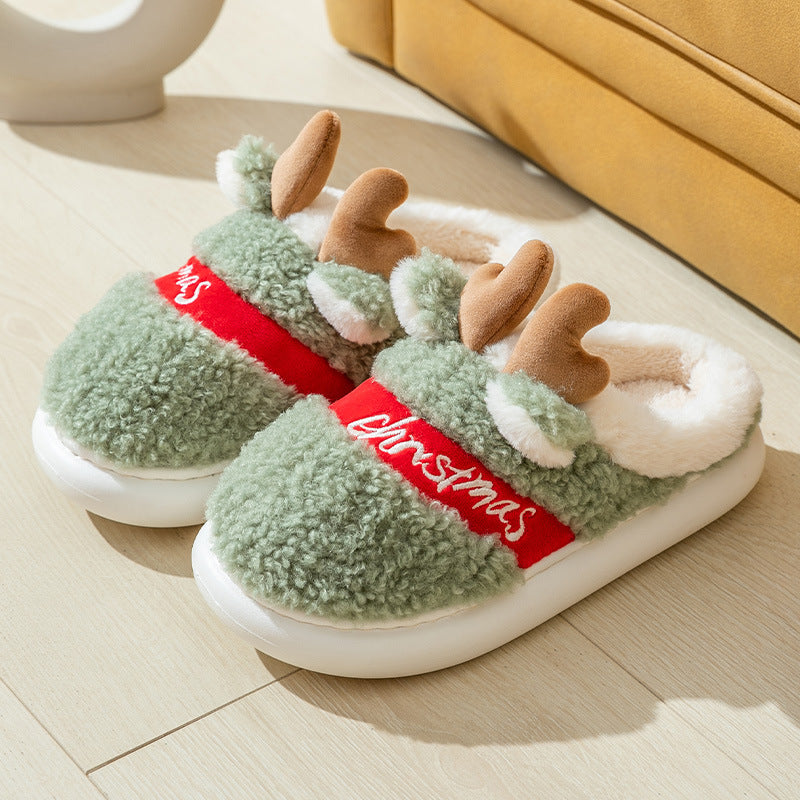 Christmas Shoes Winter Home Slippers Elk Soft Cozy Bedroom Slipper Slip On House Shoes - Nyaabs