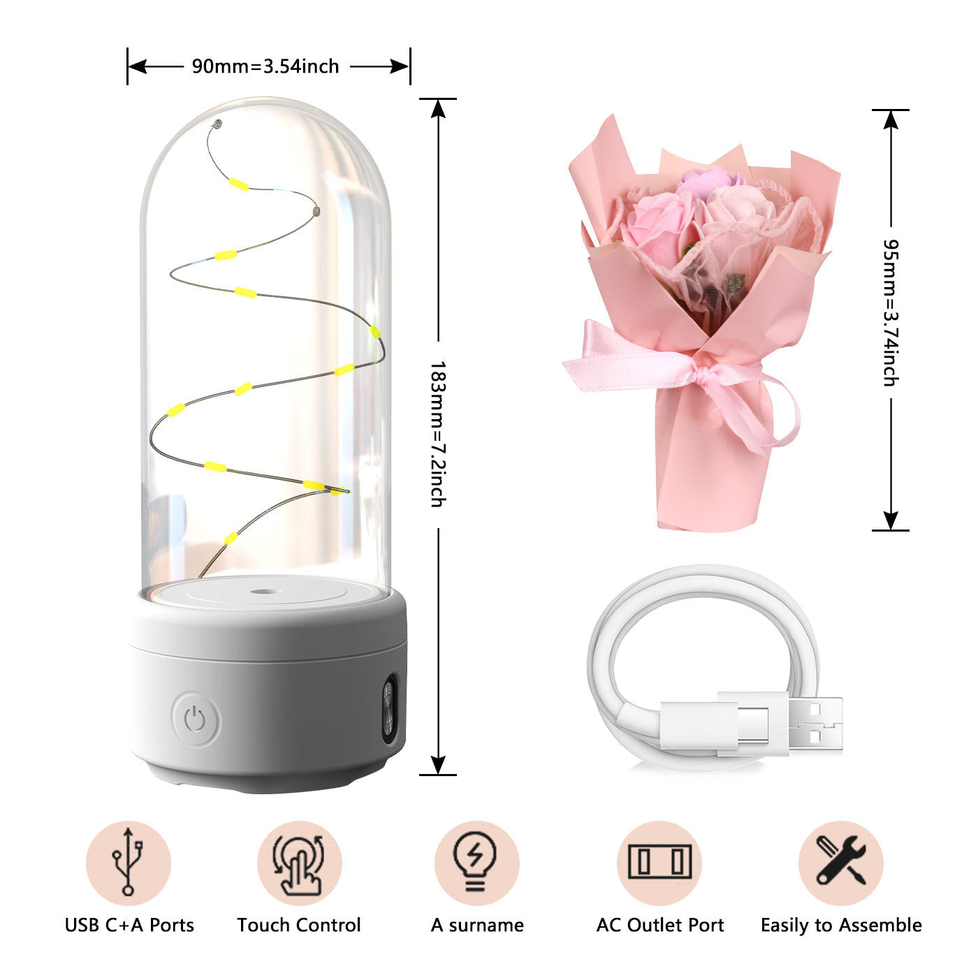 Creative 2 In 1 Bouquet LED Light And Bluetooth Speaker Mother's Day Gift Rose Luminous Night Light Ornament In Glass Cover - Nyaabs