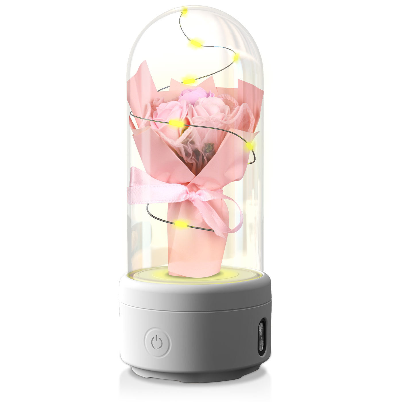 Creative 2 In 1 Bouquet LED Light And Bluetooth Speaker Mother's Day Gift Rose Luminous Night Light Ornament In Glass Cover - Nyaabs