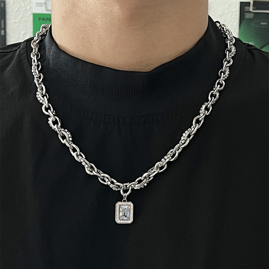 Double Layered Necklace With Diamond Inlay For Men - Nyaabs