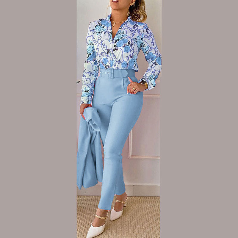 Women's Clothing New Elegant Printed Trousers Long Sleeve Fashion Casual Set - Nyaabs