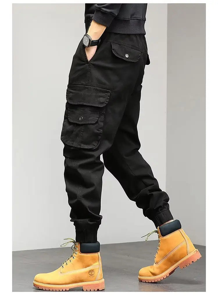 Men's Cropped Tooling Spring And Autumn Loose-fitting Casual Ankle-banded Trousers Multi-pocket - Nyaabs