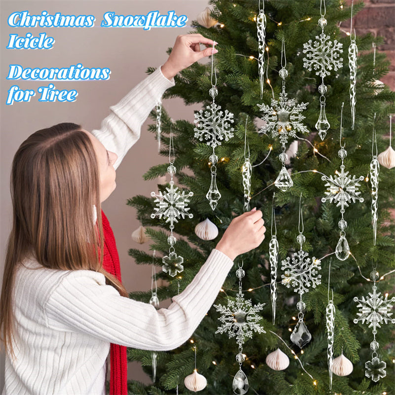 10pcs Christmas Tree Hanging Pendants Acrylic Ice Strip Snow Ceiling Xmas Ornaments New Year Christmas Decoration Home Decor - Nyaabs