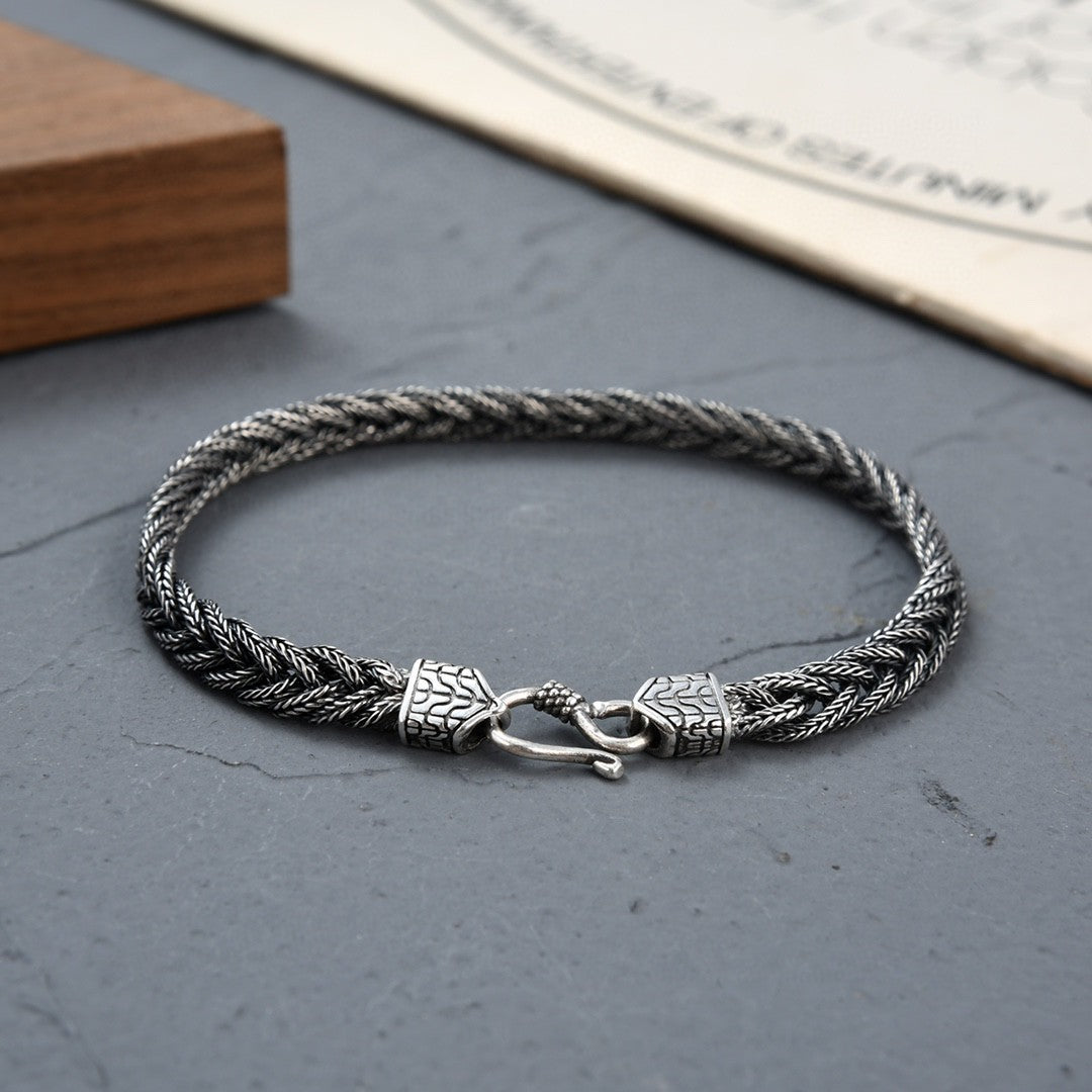 New 925 Silver Hand Weaving Bracelet Men - Nyaabs