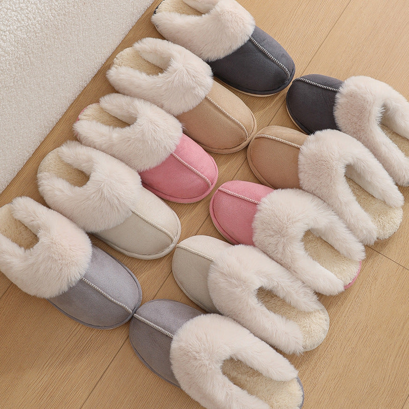 Winter Warm Plush Home Slippers Indoor Fur Slippers Women Soft Lined Cotton Shoes Comfy Non-Slip Bedroom Fuzzy House Shoes Women Couple - Nyaabs