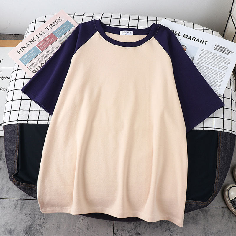 Loose And Thin Solid Color Half Sleeve T-shirt Top - Nyaabs