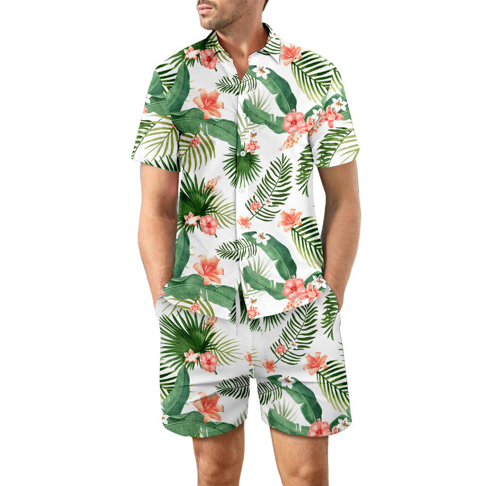 2Pcs Printed Beach Shirt Summer Suit Loose Lapel Button Top And Drawstring Pockets Shorts Casual Short Sleeve Suits For Men Clothing - Nyaabs