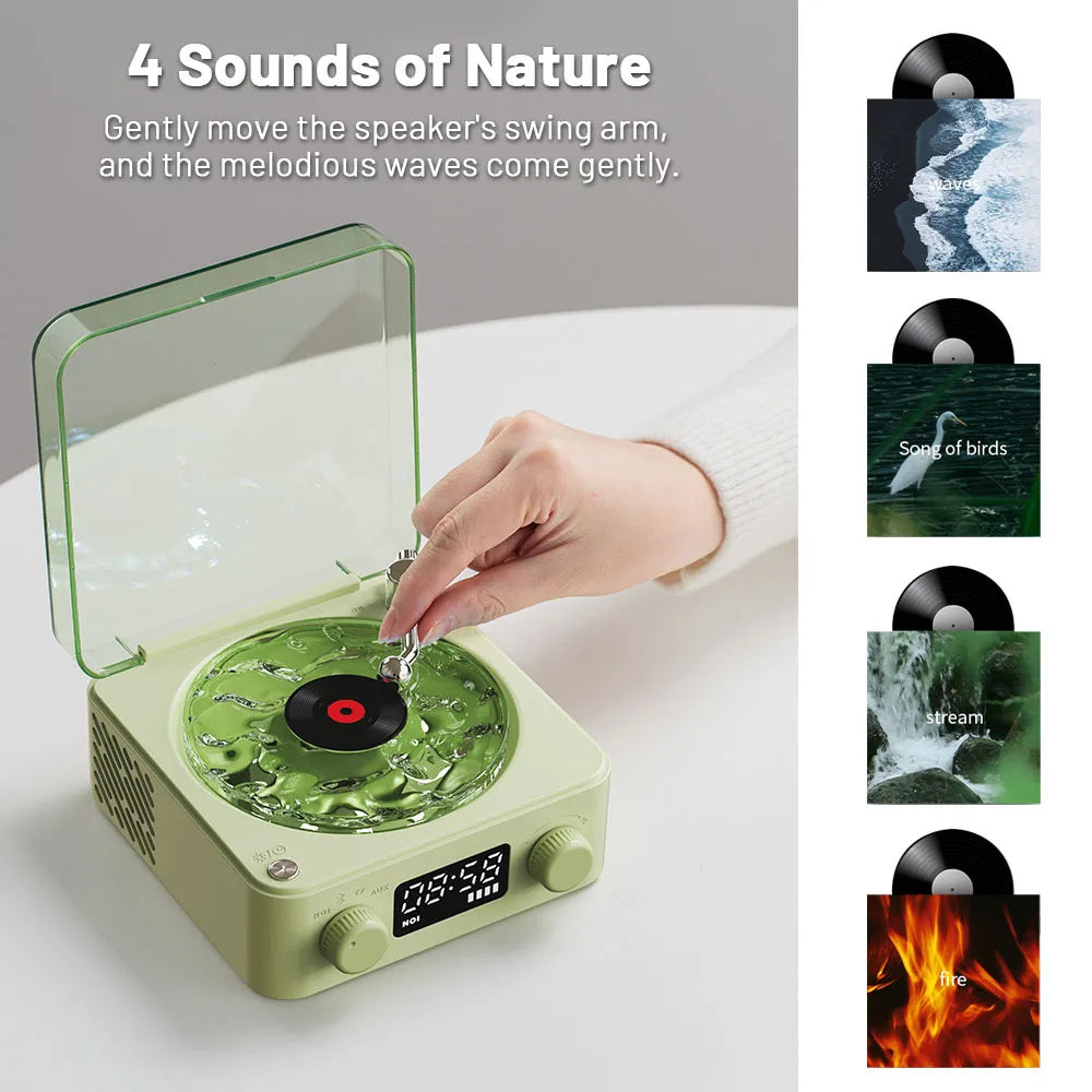 Retro Turntable Speaker Wireless Bluetooth 5.0 Vinyl Record Player Stereo Sound With White Noise RGB Projection Lamp Effect - Nyaabs