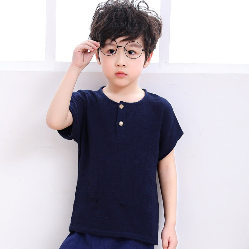 Boy short-sleeved cotton and linen T-shirt - Nyaabs