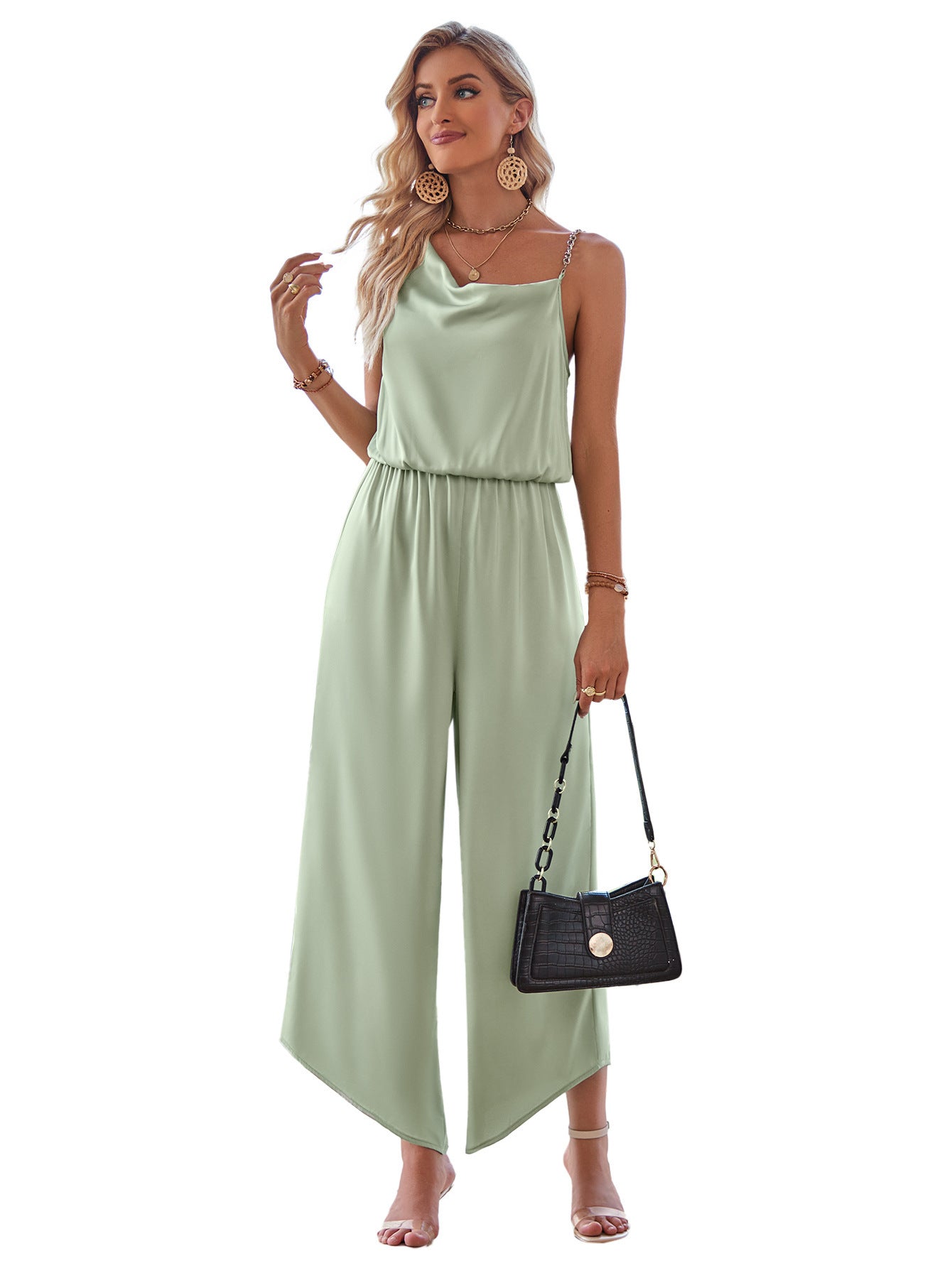 Fashion Casual Solid Color Suspender Waist Wide Leg Jumpsuit nyaabs.com