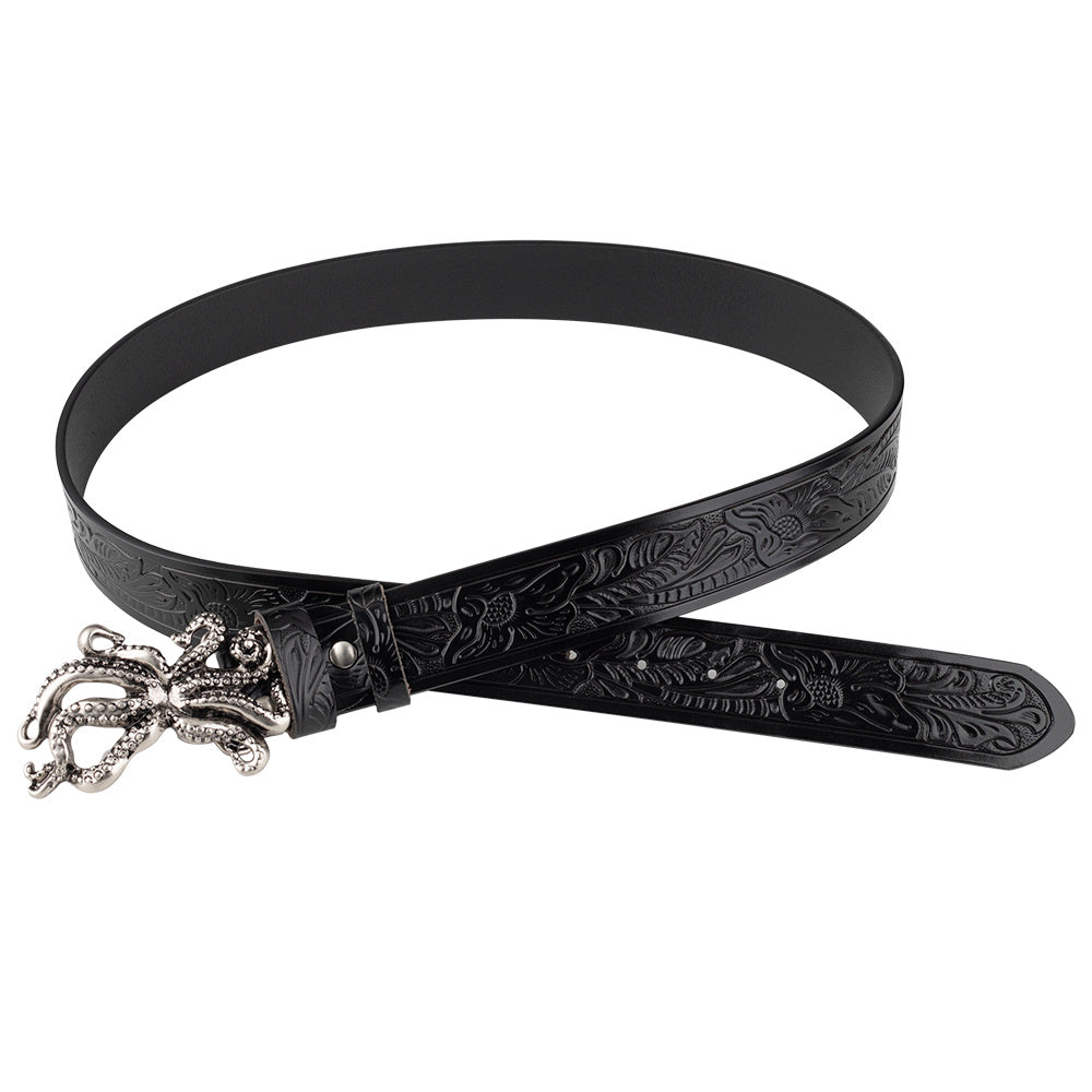 Animal Octopus Smooth Buckle Tang Grass Embossed Leisure Belt - Nyaabs