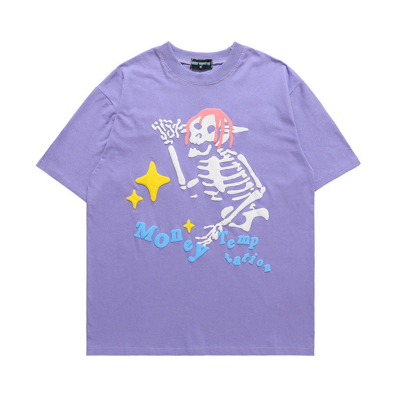 Skull Print American Loose Couple Half Sleeve T-Shirt - Nyaabs