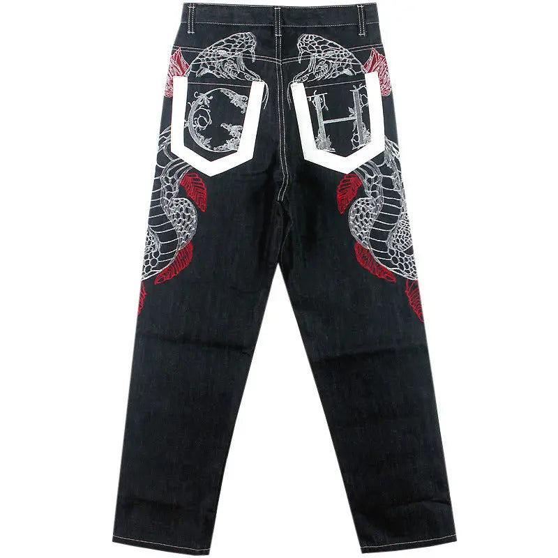 Creative Embroidery Hip Hop Jeans Male - Nyaabs