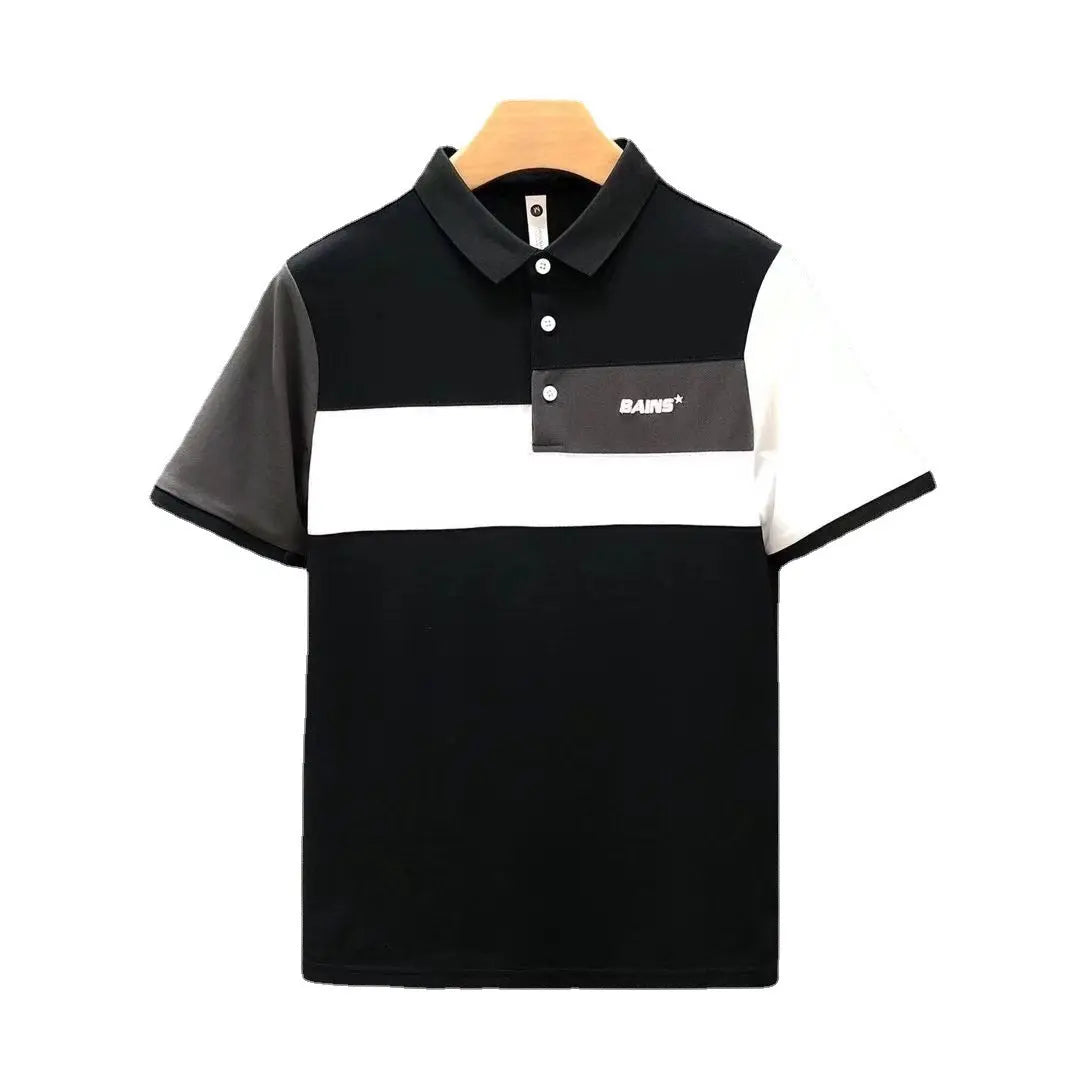 Trend Stitching Contrast Color Polo Shirt Men's Short Sleeves - Nyaabs