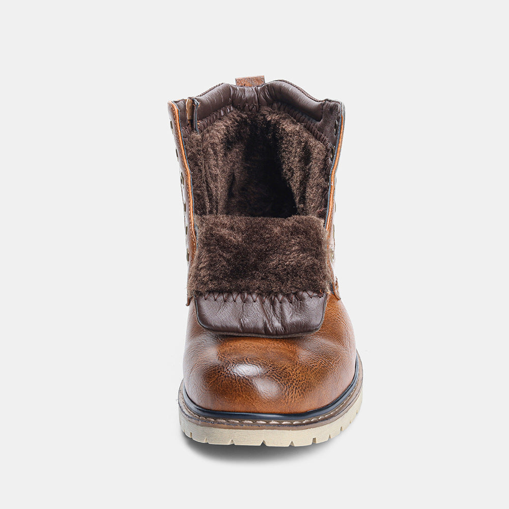 Polished and velvet warm cross men's Martin boots - Nyaabs