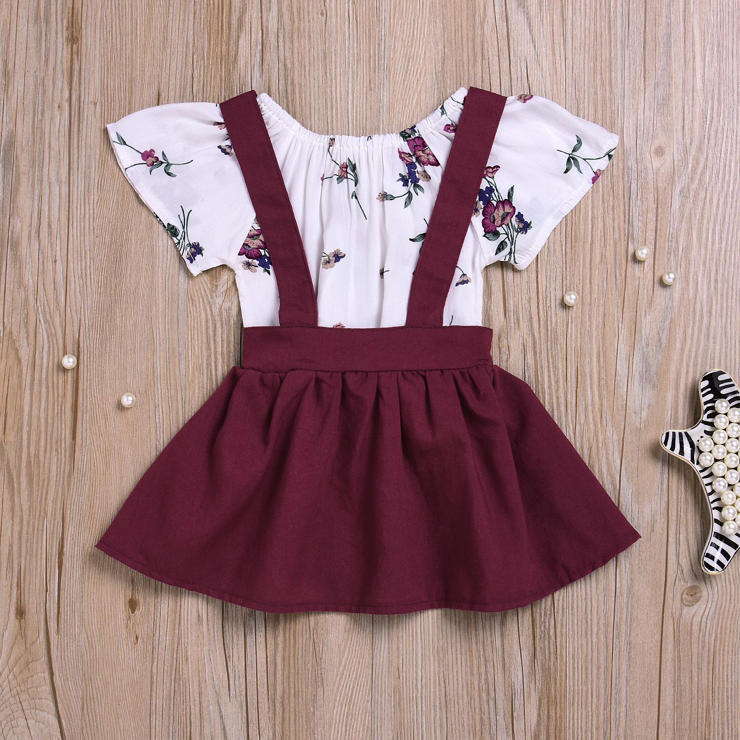 Patricia Floral Set  Toddler Kids Baby Girls Floral Romper Suspender Skirt Overalls 2PCS Outfits Baby Clothing - Nyaabs