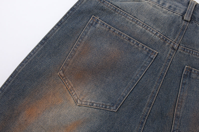 Men's Loose Casual Washed And Worn Dirty Loose Jeans - Nyaabs