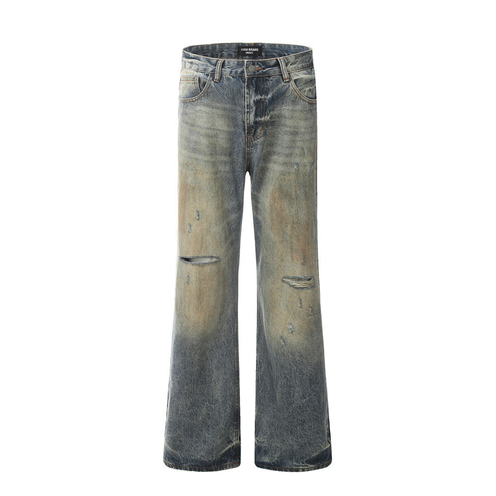 Waste Soil Punk Make Old Ripped Denim Dirty Pants Men - Nyaabs