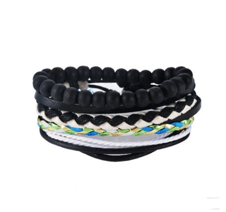 Leather Bracelet Men Multilayer Bead Bracelet Punk Wrap Bracelets for Women Vintage punk Men Jewelry - Nyaabs