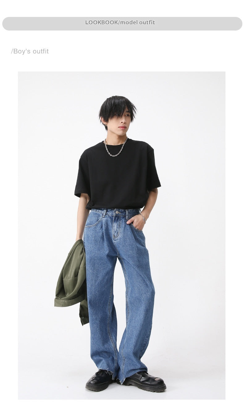 Retro Casual Irregular Slit Simple Jeans - Nyaabs