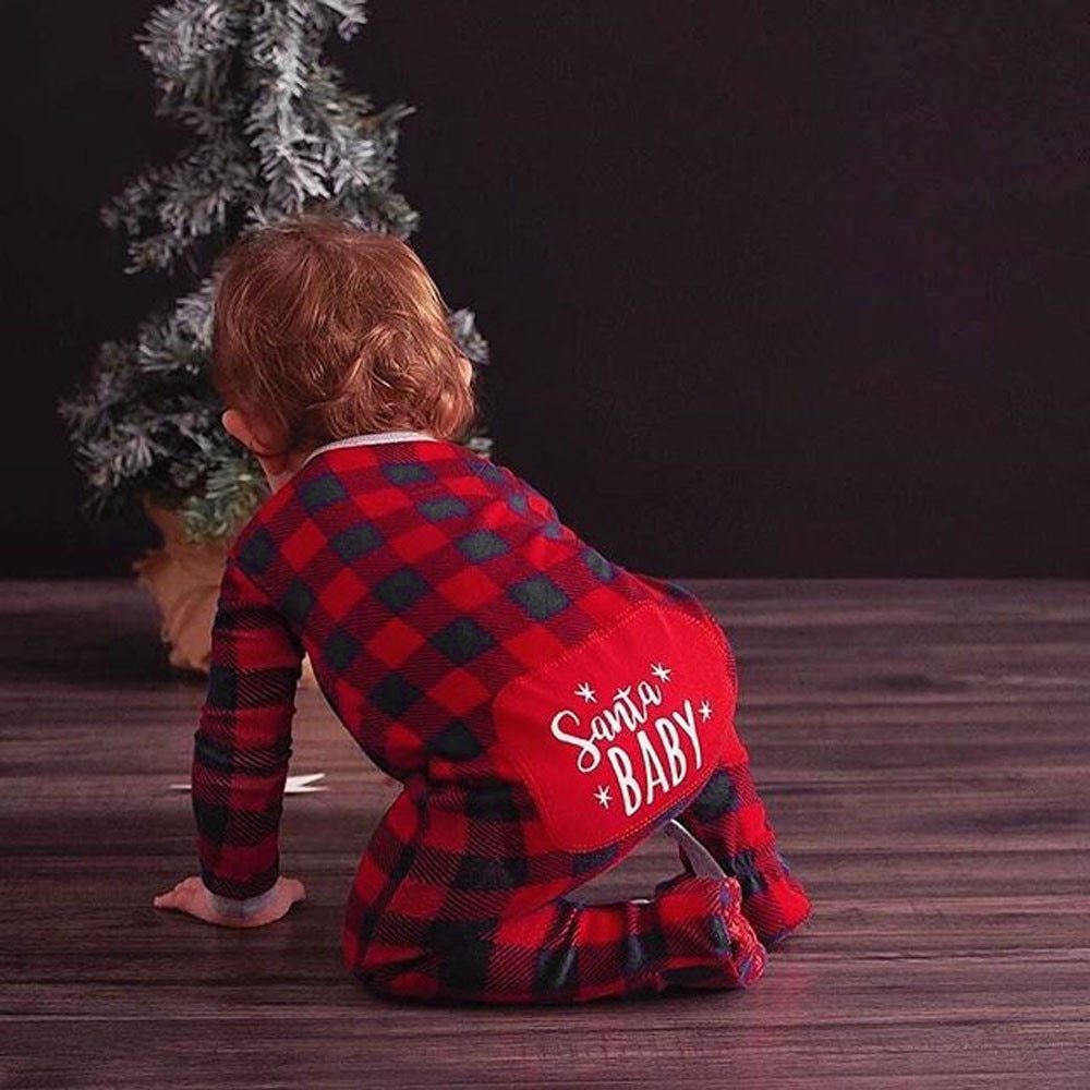 Infant Baby Boys Girls Christmas Santa XMAS Letter Plaid Romper Jumpsuit Outfits baby clothes winter clothe - Nyaabs