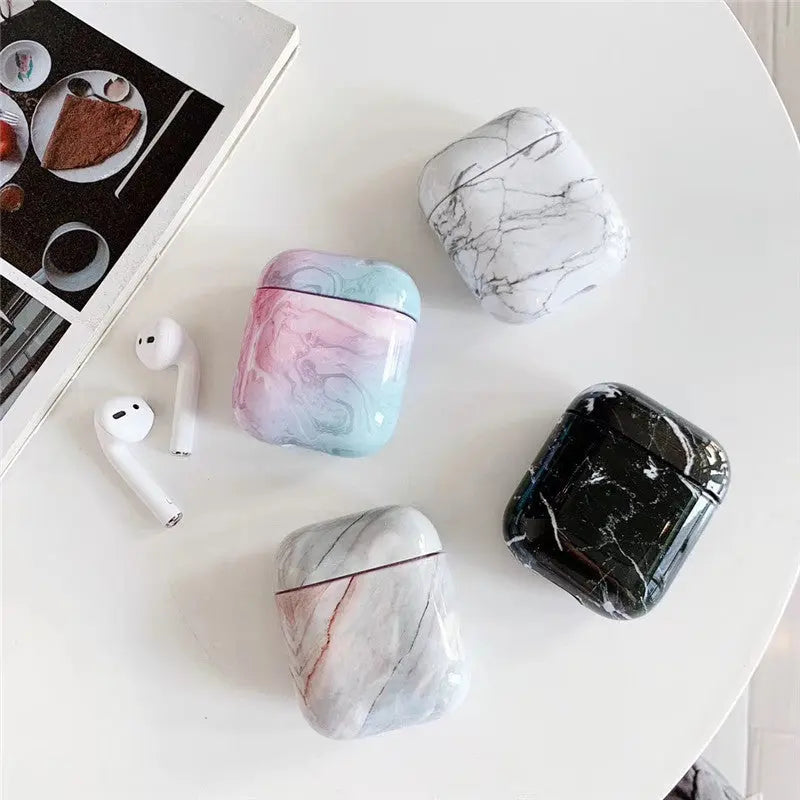 Compatible with Apple, White Marble Case for Airpods Earphone Case - Nyaabs