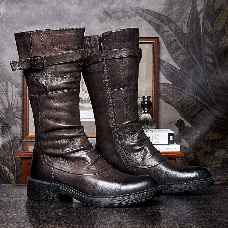 Men's High Top Long Platform Side Zip Biker Boots - Nyaabs