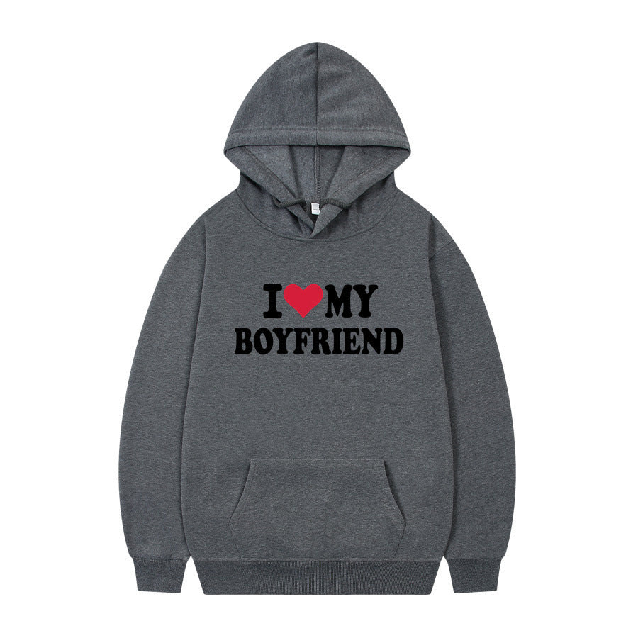 I Love My Boyfriend Print Hoodie Sweatshirt Pullover - Nyaabs